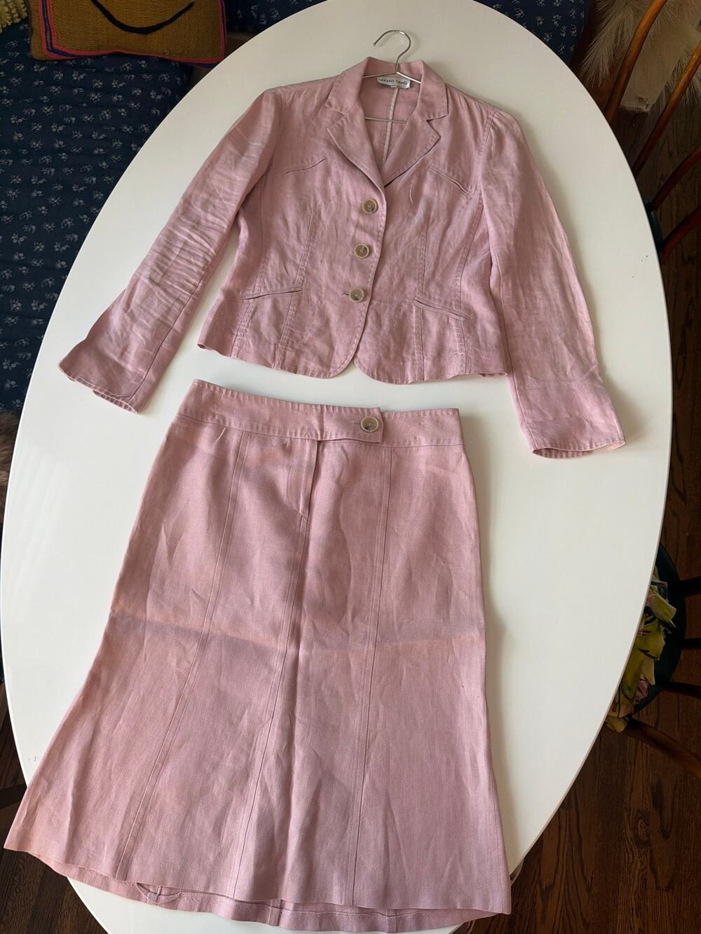 Light pink blush 100% Linen Gerard Darel skirt and blazer set- Size M